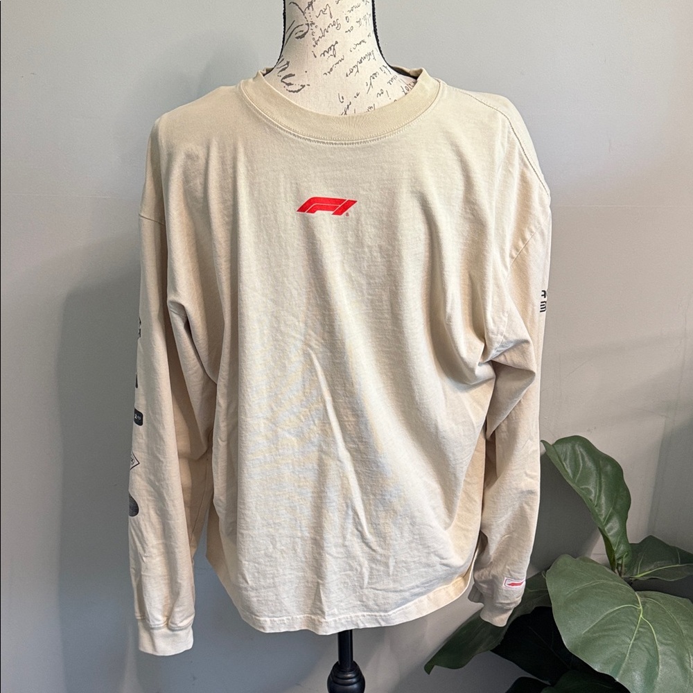 PacSun Formula 1 Long Sleeve Shirt XL Beige F1 Racing Graphic Tee Streetwear